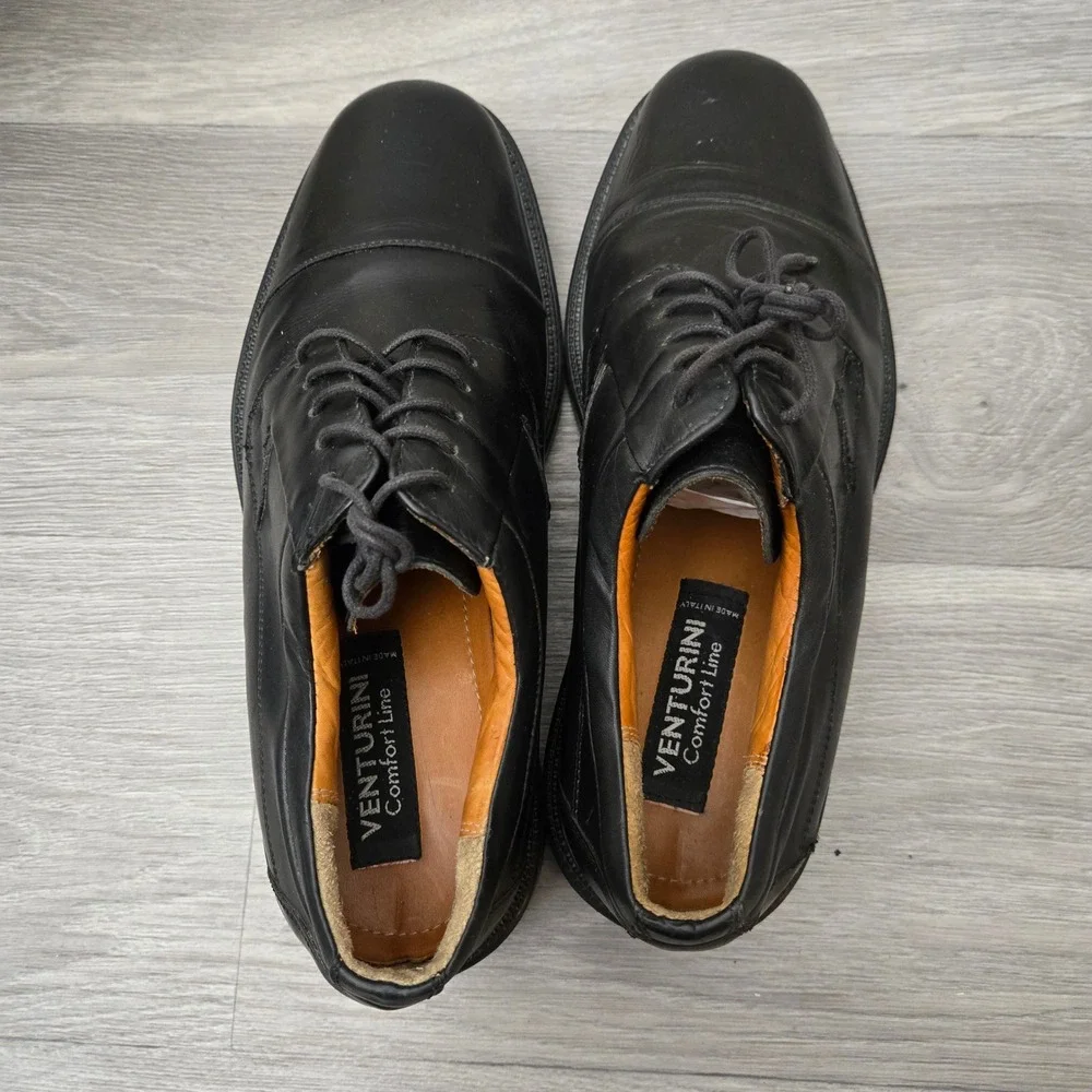 Venturini Black Oxford Dress Shoes Size 10 Cap Toe Made in Italy Comfort Line